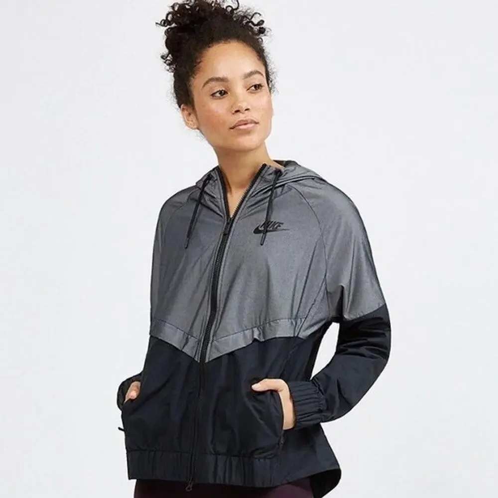 Nike Windrunner Jacket Womens Large Black Gray Colorblock Hooded Full Zip